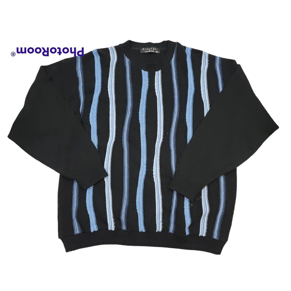 Vintage Mens 2XL Protege Collection 3D Pullover Sweater Black Blue Biggie HipHop